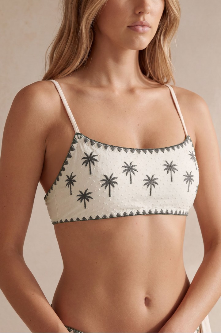 Nova Embroidered Palm Bralette Green Bikini