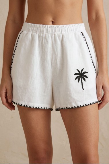 Stella Palm Embroidered Green Short