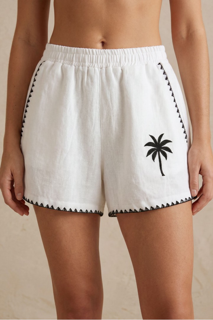 Stella Palm Embroidered Green Short