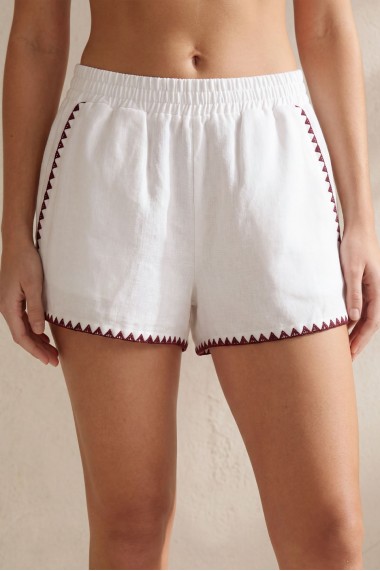 Stella Zigzag Embroidered Burgundy Short